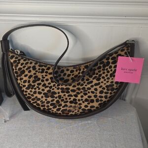 kate spade Leopard Print Crescent Shoulder Bag with Brown Trim